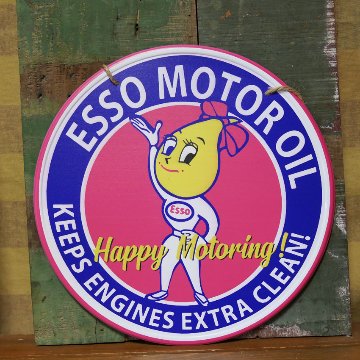 ESSO エッソボーイ プレート ESSO  エッソ 丸型サインプレート ブリキ看板 オイルメーカー アメリカン雑貨の画像