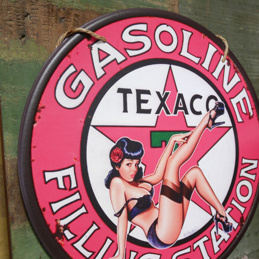TEXACO Filling Station インテリア テキサコ 丸型サインプレート ブリキ看板 オイルメーカー アメリカン雑貨の画像