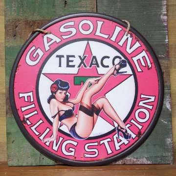 TEXACO Filling Station インテリア テキサコ 丸型サインプレート ブリキ看板 オイルメーカー アメリカン雑貨の画像