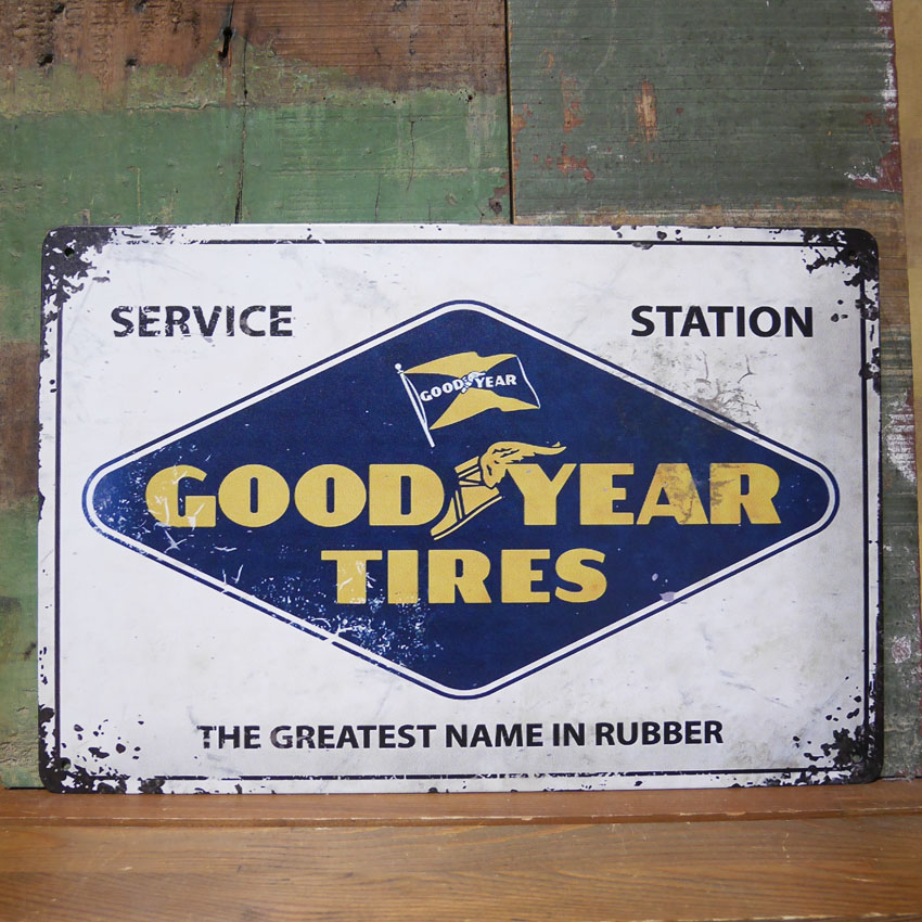 グッドイヤー USA SIGN ブリキ看板 GOOD YEAR ビンテージ レトロ インテリア サインボード A4サイズ   アメリカン雑貨の画像