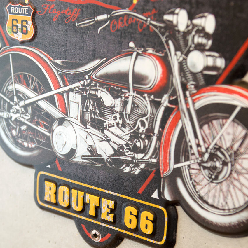 オートバイ アメリカンクラシック エンボスティンプレートTHE MOTHER ROAD ROUTE66インテリア ダイカット バイク ブリキ看板 アメリカン雑貨の画像