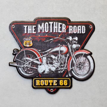 オートバイ アメリカンクラシック エンボスティンプレートTHE MOTHER ROAD ROUTE66インテリア ダイカット バイク ブリキ看板 アメリカン雑貨の画像