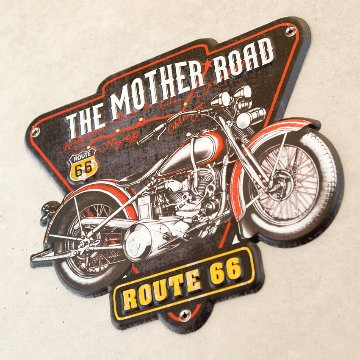 オートバイ アメリカンクラシック エンボスティンプレートTHE MOTHER ROAD ROUTE66インテリア ダイカット バイク ブリキ看板 アメリカン雑貨の画像