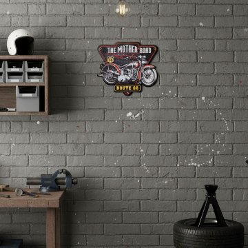 オートバイ アメリカンクラシック エンボスティンプレートTHE MOTHER ROAD ROUTE66インテリア ダイカット バイク ブリキ看板 アメリカン雑貨の画像