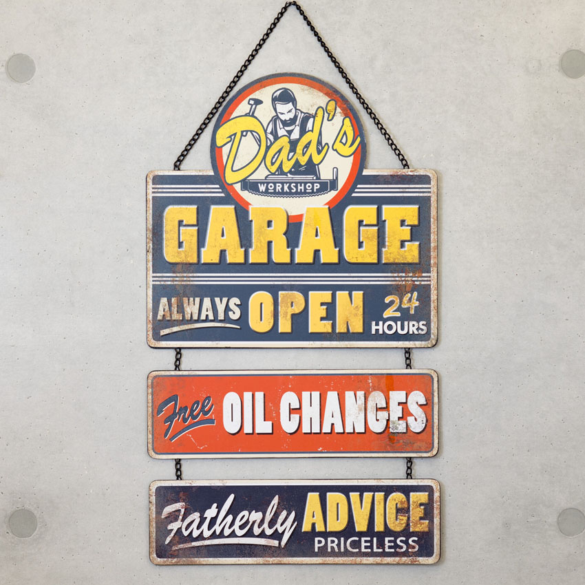 アメリカンクラシック ハンギングティンプレート Dad's GARAGE ガレージ インテリア ダイカット ブリキ看板 アメリカン雑貨の画像