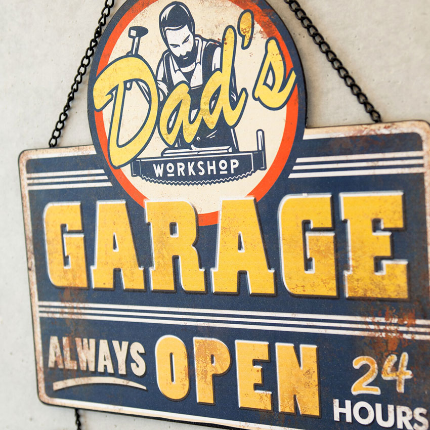 アメリカンクラシック ハンギングティンプレート Dad's GARAGE ガレージ インテリア ダイカット ブリキ看板 アメリカン雑貨の画像