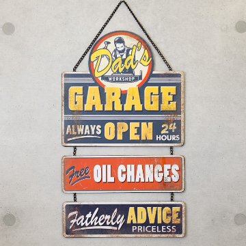 アメリカンクラシック ハンギングティンプレート Dad's GARAGE ガレージ インテリア ダイカット ブリキ看板 アメリカン雑貨の画像