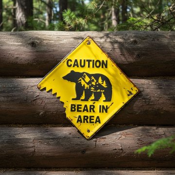 CAUTION BEAR IN AREA アメリカンクラシック エンボスティンプレート クマ 熊 ブリキ看板 インテリア 注意看板の画像