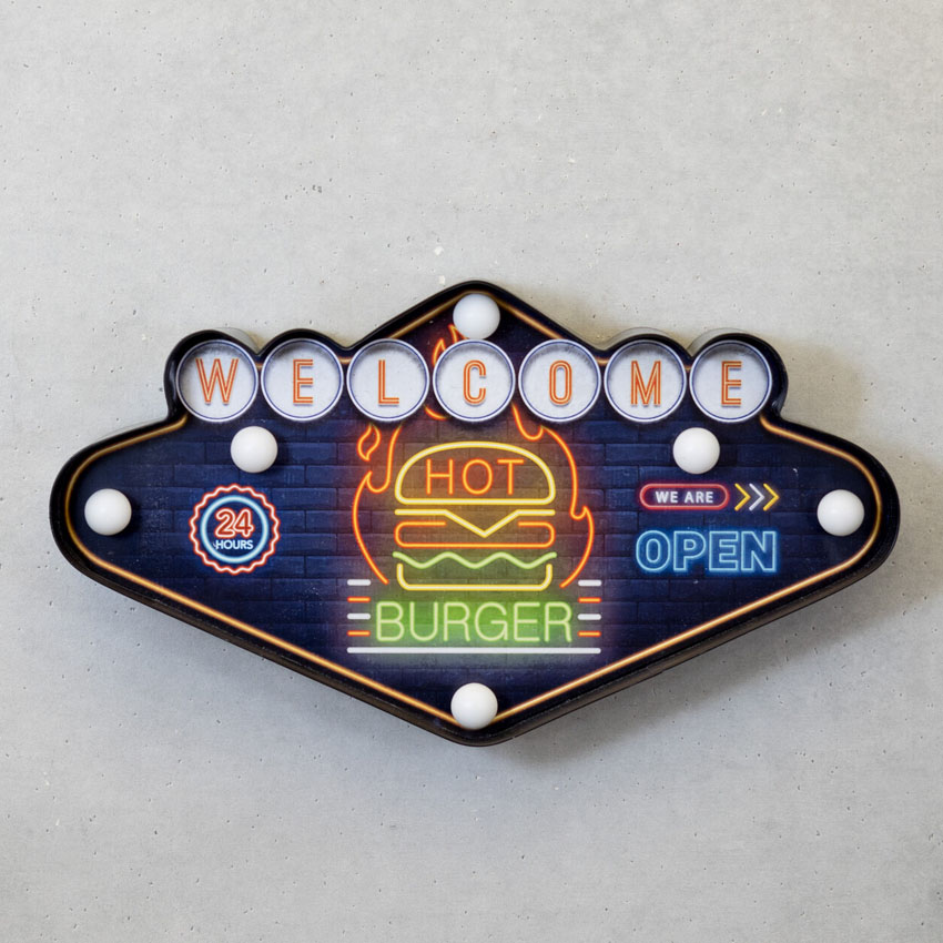 ネオンサイン アメリカンクラシック LED Sign WELCOMEハンバーガー ウェルカム  アメリカンインテリアの画像