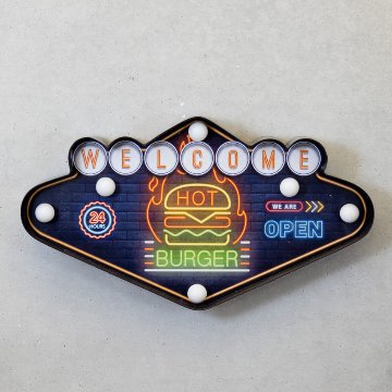 ネオンサイン アメリカンクラシック LED Sign WELCOMEハンバーガー ウェルカム  アメリカンインテリアの画像