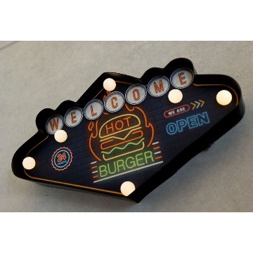 ネオンサイン アメリカンクラシック LED Sign WELCOMEハンバーガー ウェルカム  アメリカンインテリアの画像