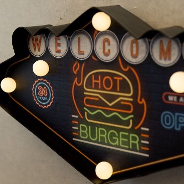 ネオンサイン アメリカンクラシック LED Sign WELCOMEハンバーガー ウェルカム  アメリカンインテリアの画像