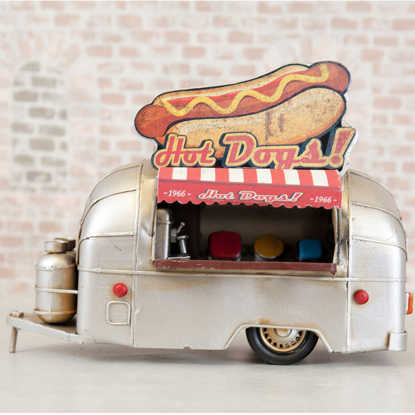 ヴィンテージカー ホットドッグ トレーラー ブリキのおもちゃ Hotdog フードトラック ブリキ製自動車 アメリカン雑貨の画像