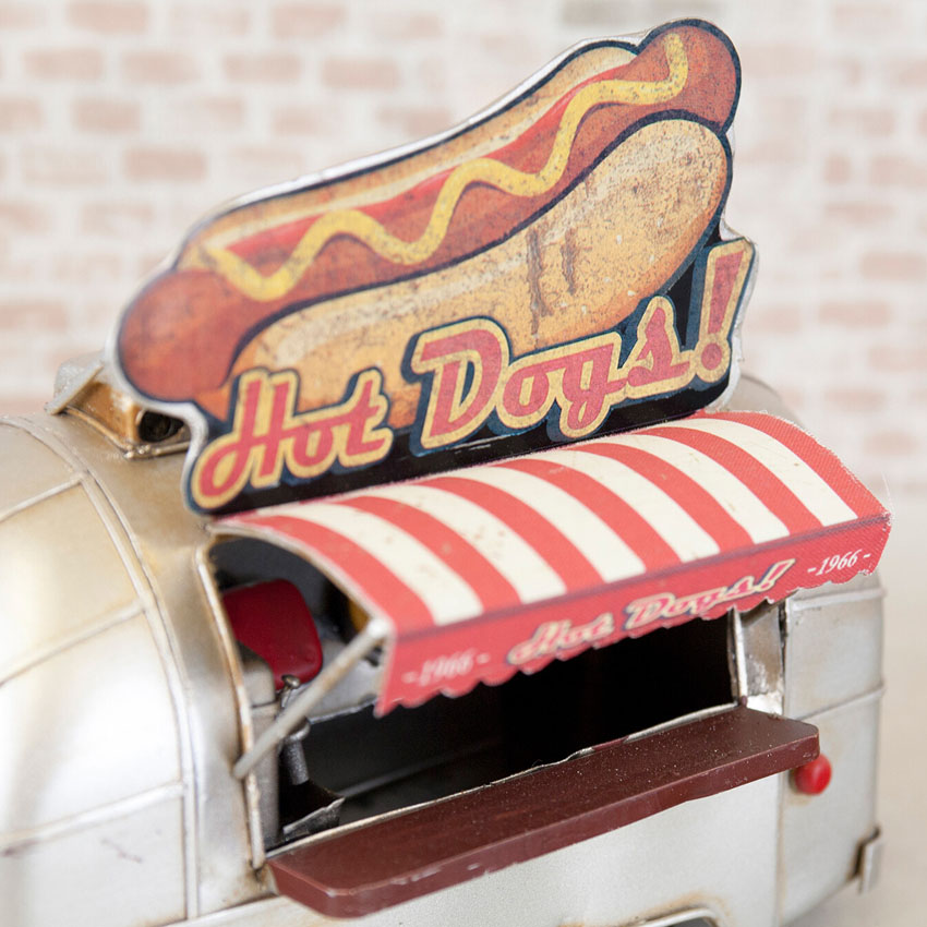 ヴィンテージカー ホットドッグ トレーラー ブリキのおもちゃ Hotdog フードトラック ブリキ製自動車 アメリカン雑貨の画像