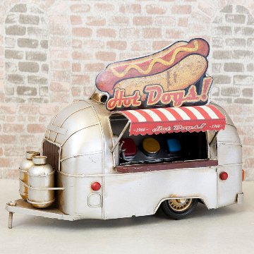 ヴィンテージカー ホットドッグ トレーラー ブリキのおもちゃ Hotdog フードトラック ブリキ製自動車 アメリカン雑貨の画像