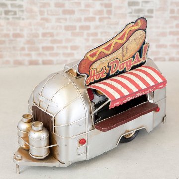 ヴィンテージカー ホットドッグ トレーラー ブリキのおもちゃ Hotdog フードトラック ブリキ製自動車 アメリカン雑貨の画像