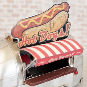 ヴィンテージカー ホットドッグ トレーラー ブリキのおもちゃ Hotdog フードトラック ブリキ製自動車 アメリカン雑貨の画像