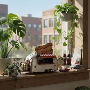 ヴィンテージカー ホットドッグ トレーラー ブリキのおもちゃ Hotdog フードトラック ブリキ製自動車 アメリカン雑貨の画像