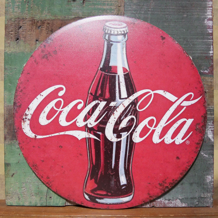  コカ・コーララウンド型ブリキ看板　コークサイン看板　ビンテージスタイル　アメリカン雑貨の画像
