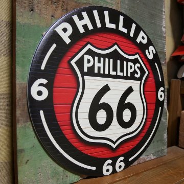 フィリップ66 ビンテージスタイルラウンドプレート  ブリキ看板丸形 US66 アメリカン雑貨の画像