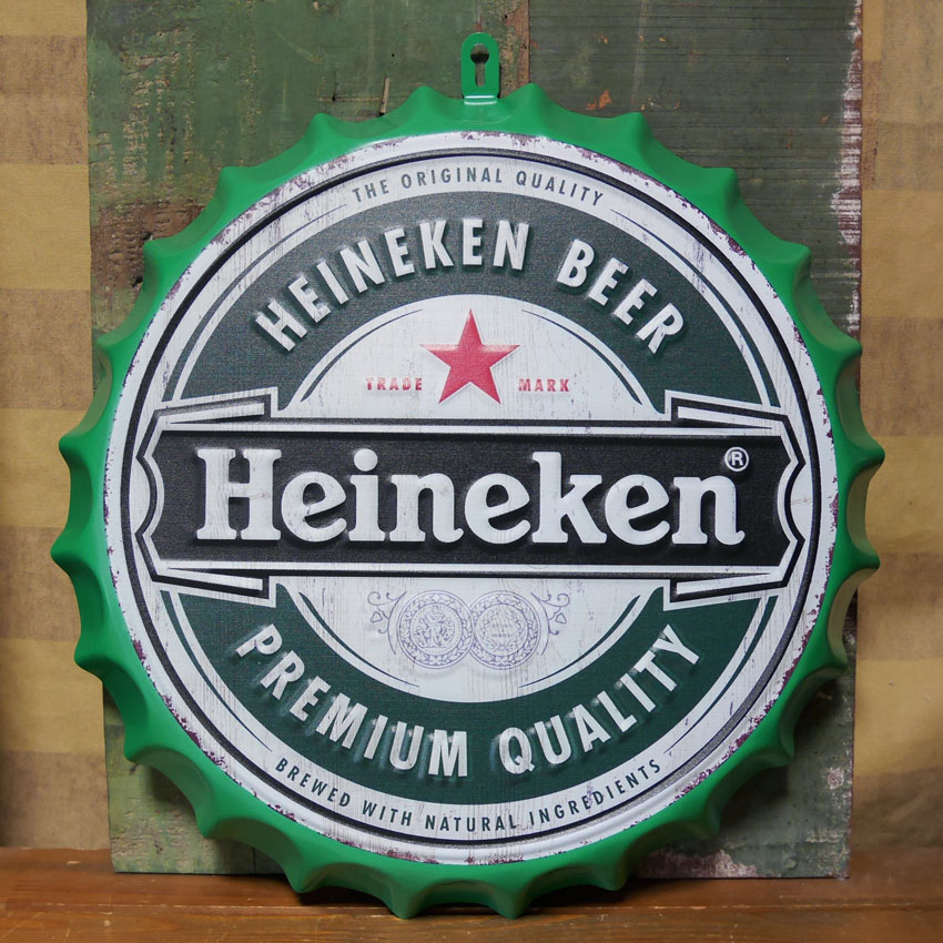 ハイネケン ボトルキャップサイン Heineken インテリア エンボス 王冠型 ブリキ看板 アメリカン雑貨の画像