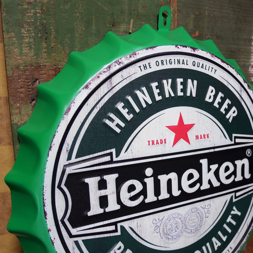 ハイネケン ボトルキャップサイン Heineken インテリア エンボス 王冠型 ブリキ看板 アメリカン雑貨の画像