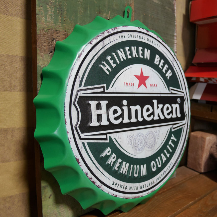 ハイネケン ボトルキャップサイン Heineken インテリア エンボス 王冠型 ブリキ看板 アメリカン雑貨の画像