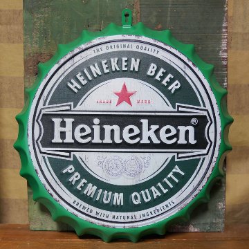 ハイネケン ボトルキャップサイン Heineken インテリア エンボス 王冠型 ブリキ看板 アメリカン雑貨の画像