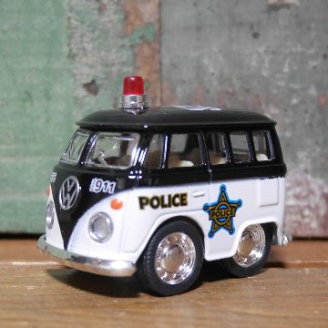 ポリスカー ダイキャストミニカー  ワーゲンバス パトカー アメリカン雑貨の画像