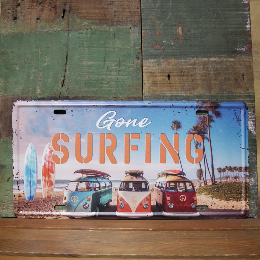 ハワイアン ナンバープレート GONE SURFING トリップ ライセンスプレート インテリア CMプレート ブリキ看板　アメリカン雑貨の画像