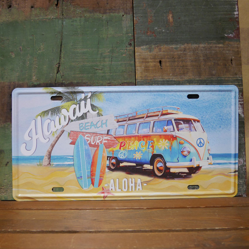 ハワイアン ナンバープレート  PALM TREE BUS トリップ ライセンスプレート インテリア CMプレート ブリキ看板　アメリカン雑貨の画像