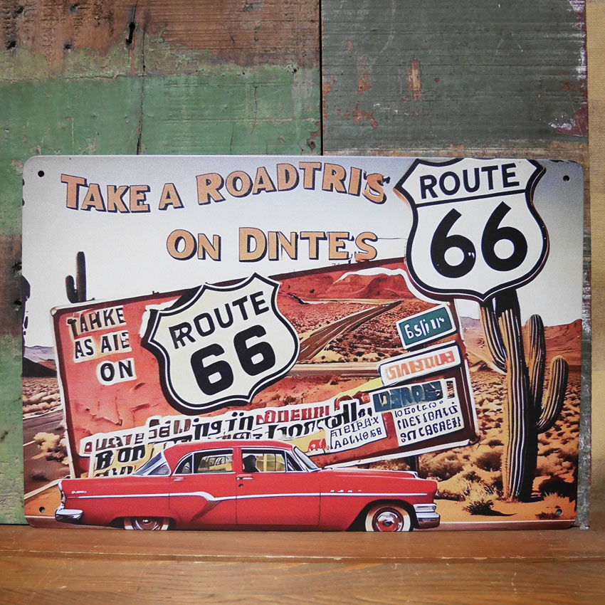 ルート66 アメリカンサインボード ROUTE66 ナンバープレート ブリキ看板 インテリア  A4サイズ   アメリカン雑貨の画像