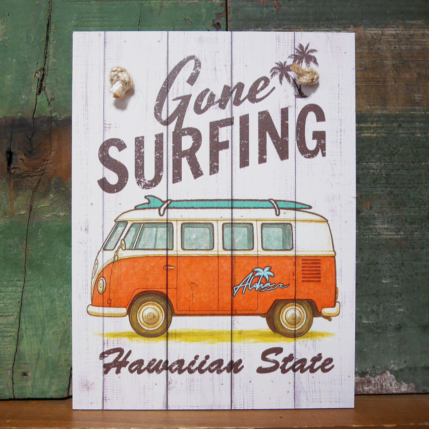 ハワイアン アロハサインボード インテリア SURF BUS 木製看板 ウッドサイン　アメリカン雑貨の画像