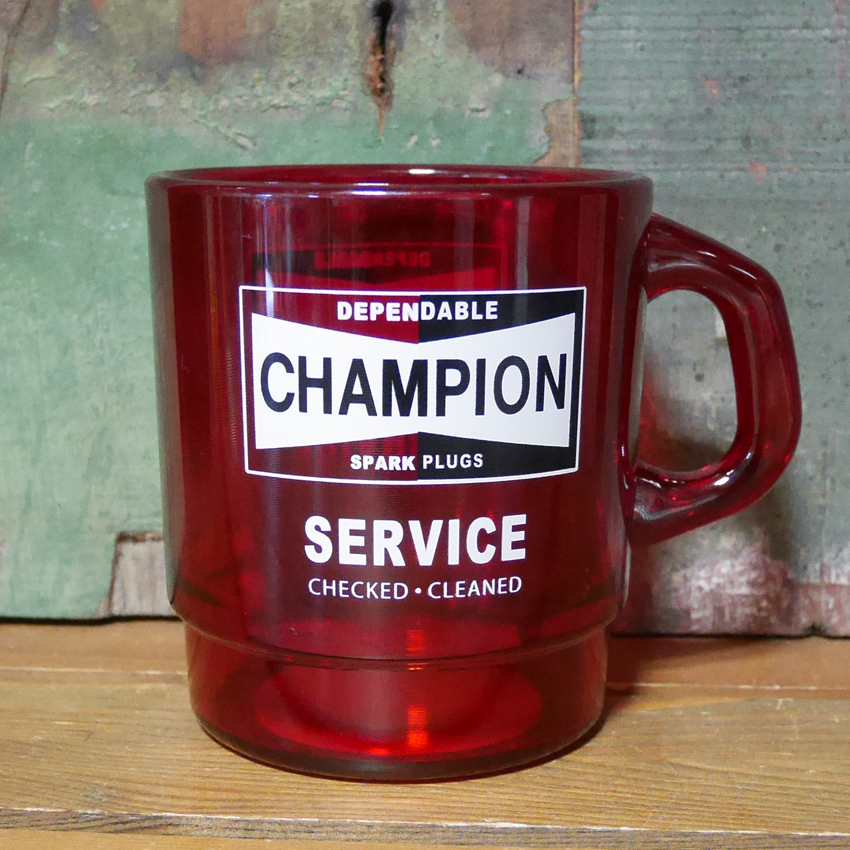 アドバタイジング クリアマグカップ CHAMPION チャンピオン　アメリカン雑貨　の画像