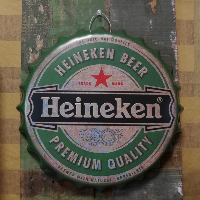 ハイネケン エンボス ボトルキャップサイン Heineken インテリア ボトルキャップ型 ブリキ看板 アメリカン雑貨