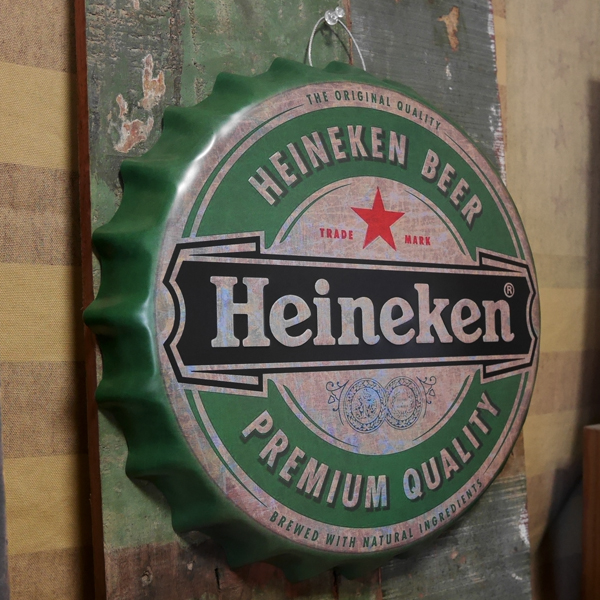 ハイネケン エンボス ボトルキャップサイン Heineken インテリア ボトルキャップ型 ブリキ看板 アメリカン雑貨画像