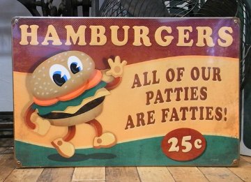 ハンバーガースティール看板 　ヴィンテージティンサイン　アメリカン雑貨画像