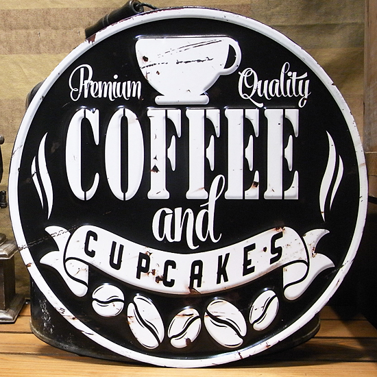 ダイカット エンボス プレート COFFEE ブリキ看板　ティンサイン　アメリカン雑貨の画像