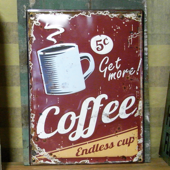 エンボスフードサイン コーヒー COFFEE ブリキ看板　ティンサイン　アメリカン雑貨画像