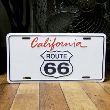  ルート66ライセンスプレート　カリフォルニア　ナンバープレートサイズ　ティンサイン　アメリカン雑貨画像