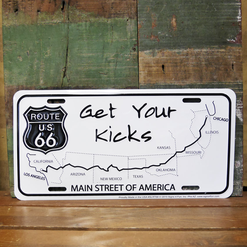  ルート66ライセンスプレート　GET YOUR KIEKS　ナンバープレートサイズ　ティンサイン　アメリカン雑貨の画像