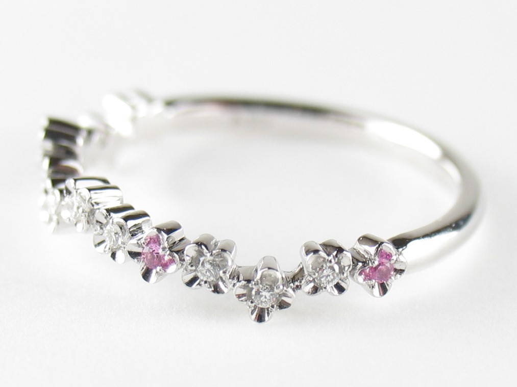 flowerpicked pinkyring pt/diamond&pinksapphire(フラワーピックド ピンキーリング プラチナ/ダイア&ピンクサファイア)の画像