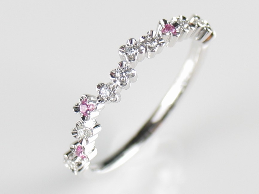 flowerpicked pinkyring pt/diamond&pinksapphire(フラワーピックド ピンキーリング プラチナ/ダイア&ピンクサファイア)の画像