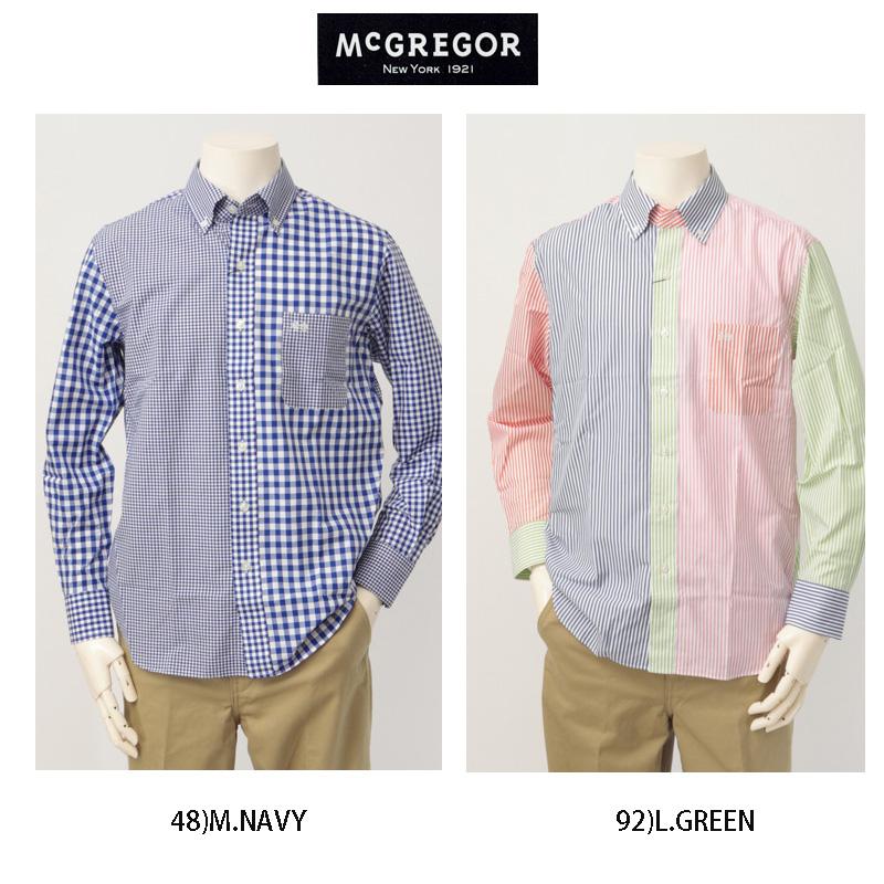 McGREGOR マクレガー　111173106 　メンズ　クレイジーチェック、ストライプ　ボタンダウンチェックシャツ 　綿100％画像