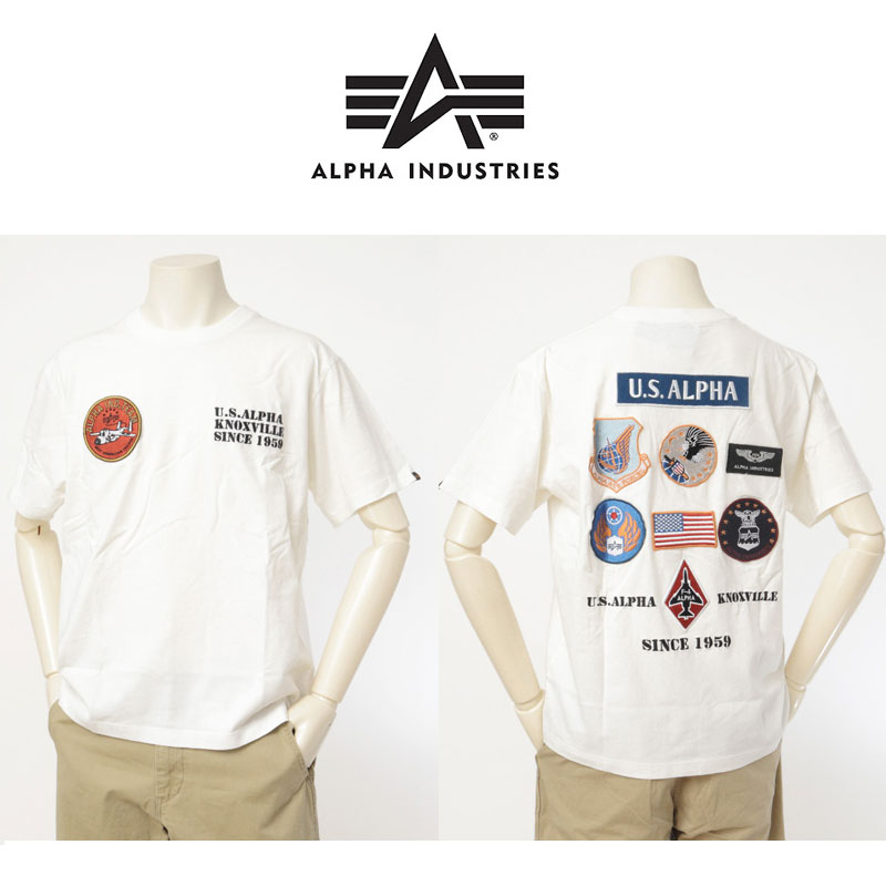 Alpha アルファ 半袖バッジシャツ ホワイト ネイビー ワッペン画像