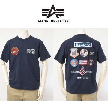 Alpha アルファ 半袖バッジシャツ ホワイト ネイビー ワッペン画像