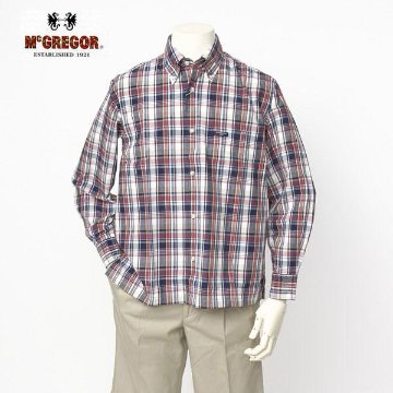 McGREGOR　MM17-4116 マクレガー メンズ　長袖シャツ　マドラスチェック　ボタンダウンシャツ　 ワンポイントドラゴン刺繍画像