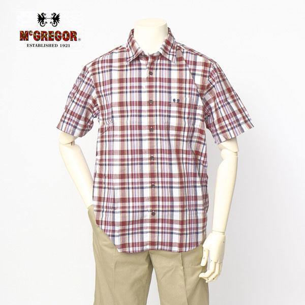マクレガー　McGREGOR　MM16-9306 マクレガー メンズ　半袖シャツ　マドラスチェック　レギュラーシャツ　 ワンポイントドラゴン刺繍の画像