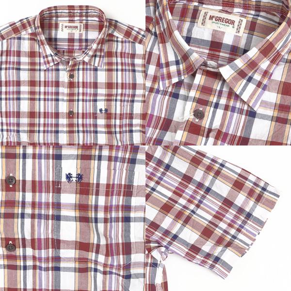 マクレガー　McGREGOR　MM16-9306 マクレガー メンズ　半袖シャツ　マドラスチェック　レギュラーシャツ　 ワンポイントドラゴン刺繍の画像