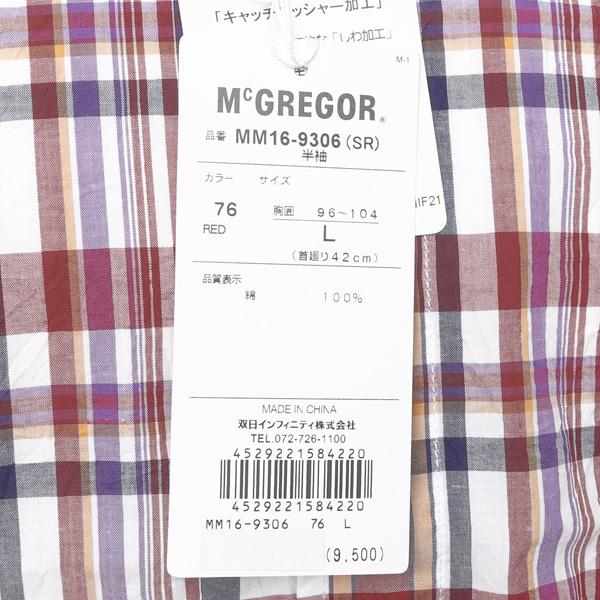 マクレガー　McGREGOR　MM16-9306 マクレガー メンズ　半袖シャツ　マドラスチェック　レギュラーシャツ　 ワンポイントドラゴン刺繍の画像